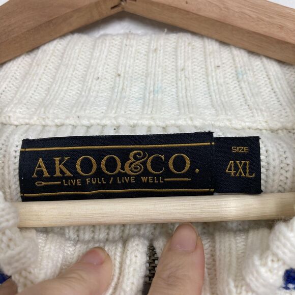 Akoo & Co Sweater Mens 4XL Blue cream Black Full Zip Knit Dog Patch Elbow Pads - Picture 9 of 16